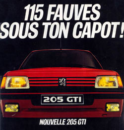 publicite peugeot 205 gti 115 ch